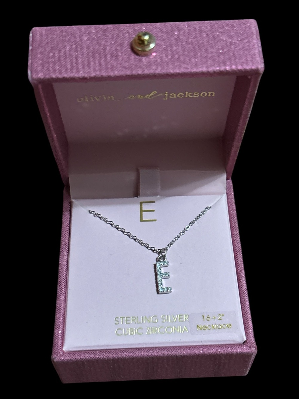Olivia and Jackson Sterling Silver 'E' Cubic Zirconia Necklace - Pink